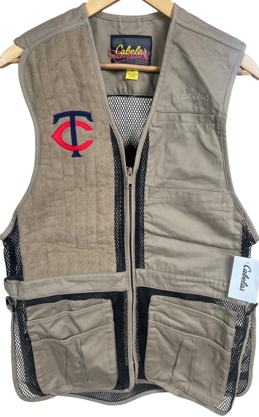 MN Twins Cabela's Maple Medium Vest Hunting Brown Black Pockets Mesh Lightweight